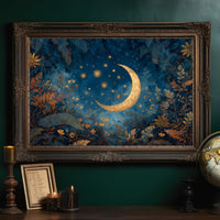 Golden Crescent Among Midnight Blooms