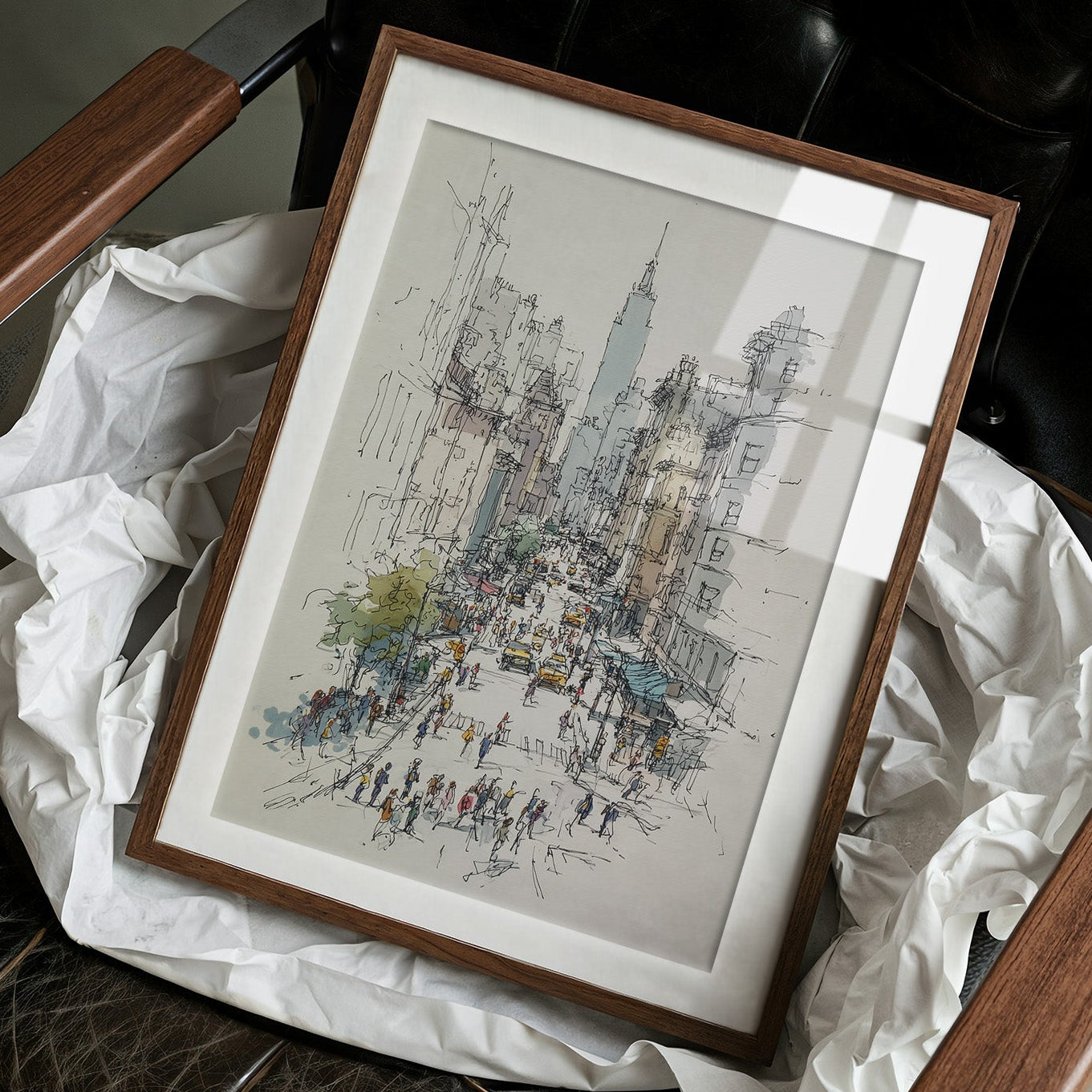 Metropolitan Pulse: Ink and Watercolor Cityscape