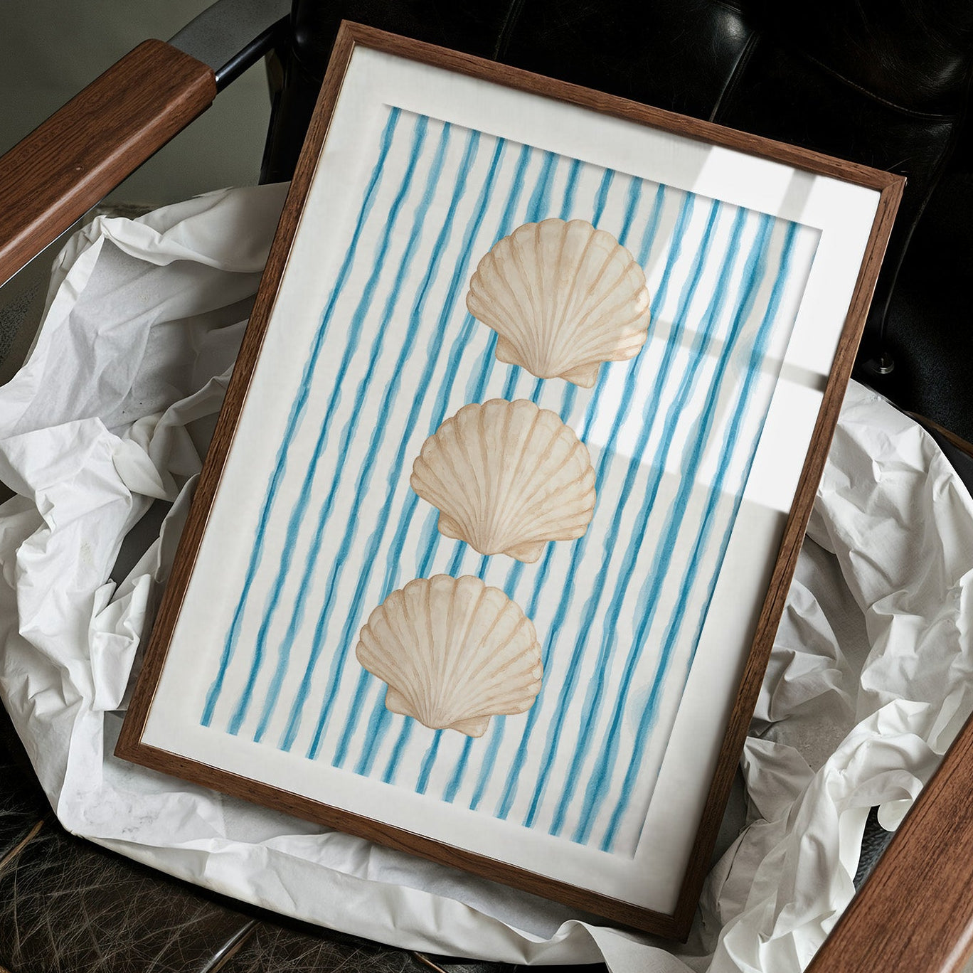 Oceanic Rhythm: Shells Against Azure Streams