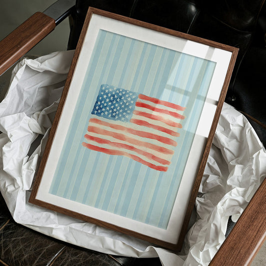 Watercolor Patriotism on Striped Blue