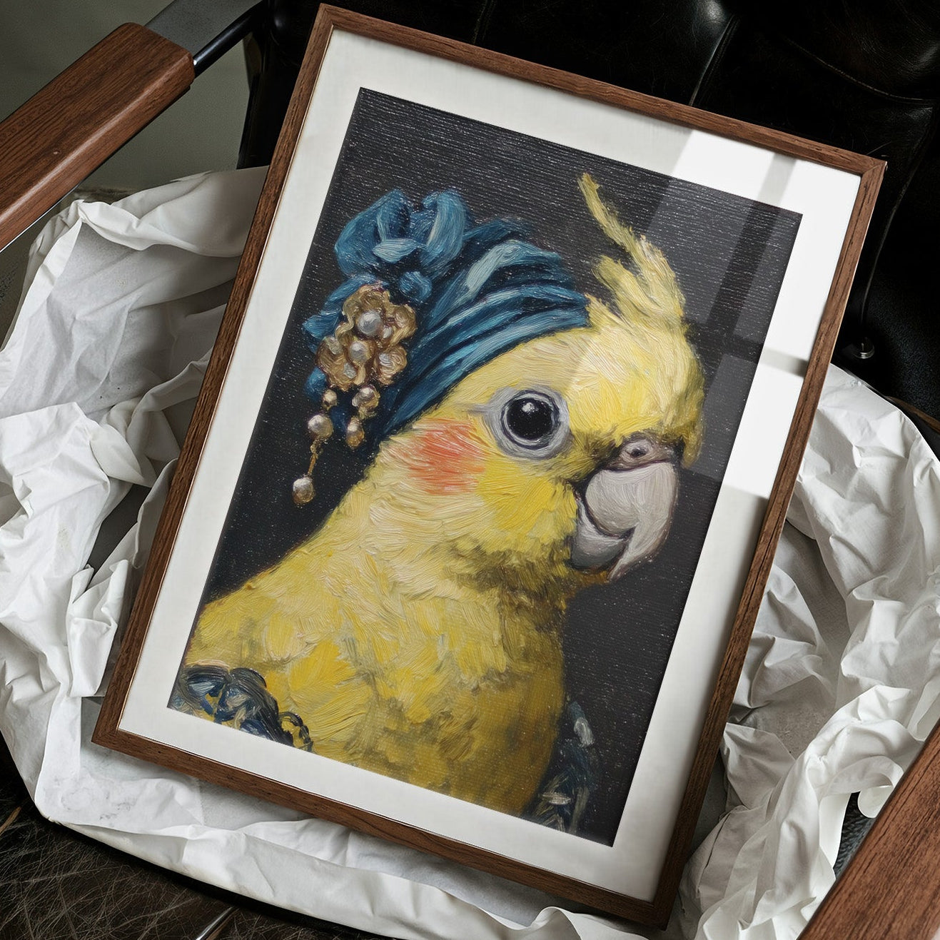 Royal Plumage: Cockatiel in Sapphire Turban