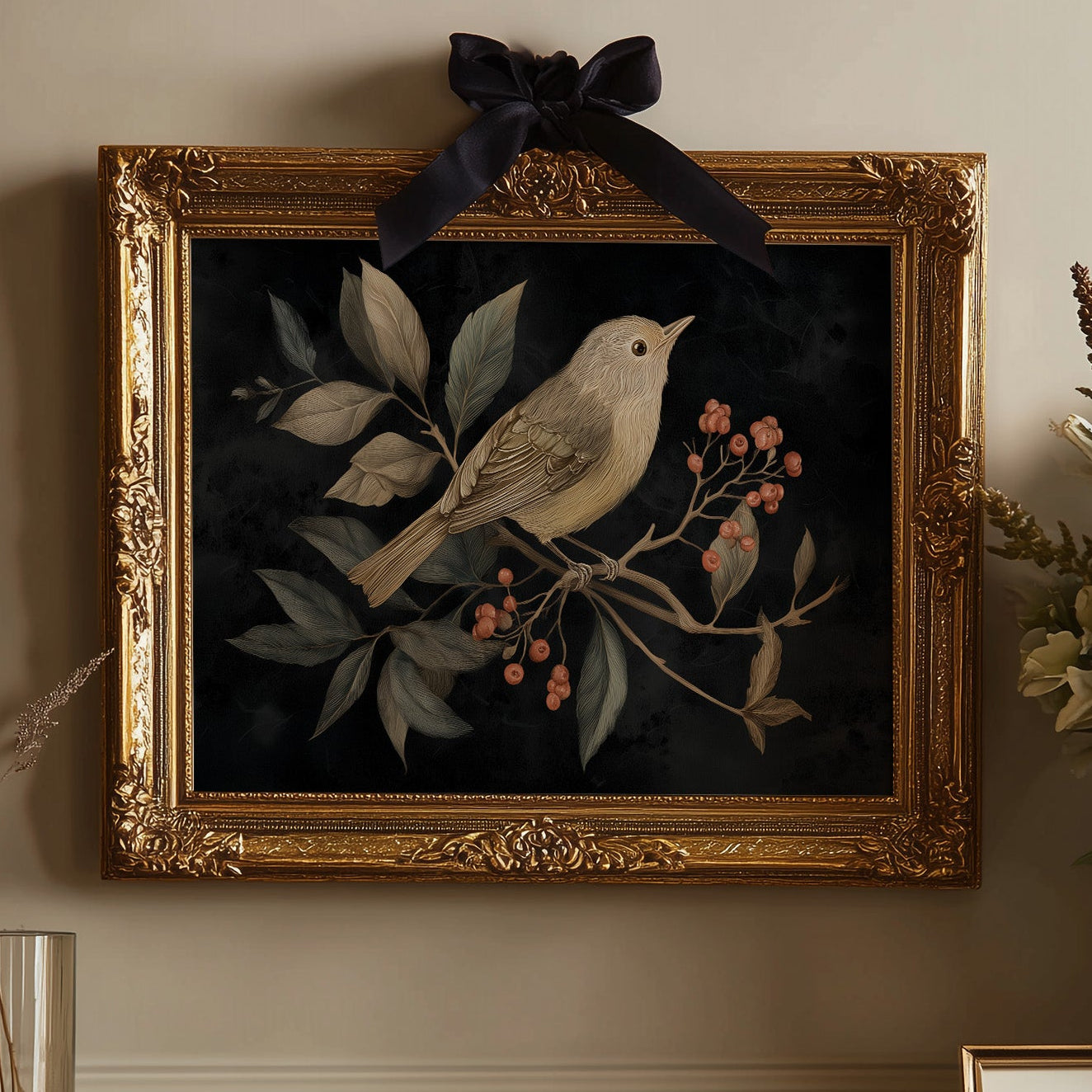 Songbird Among Autumn Berries