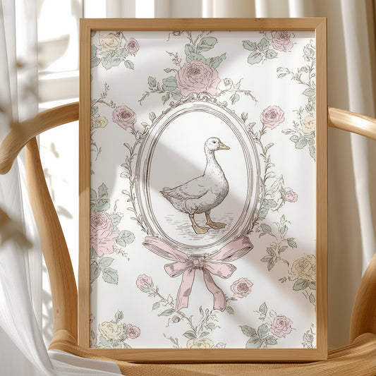 Pastoral Portrait: Duck in Floral Elegance