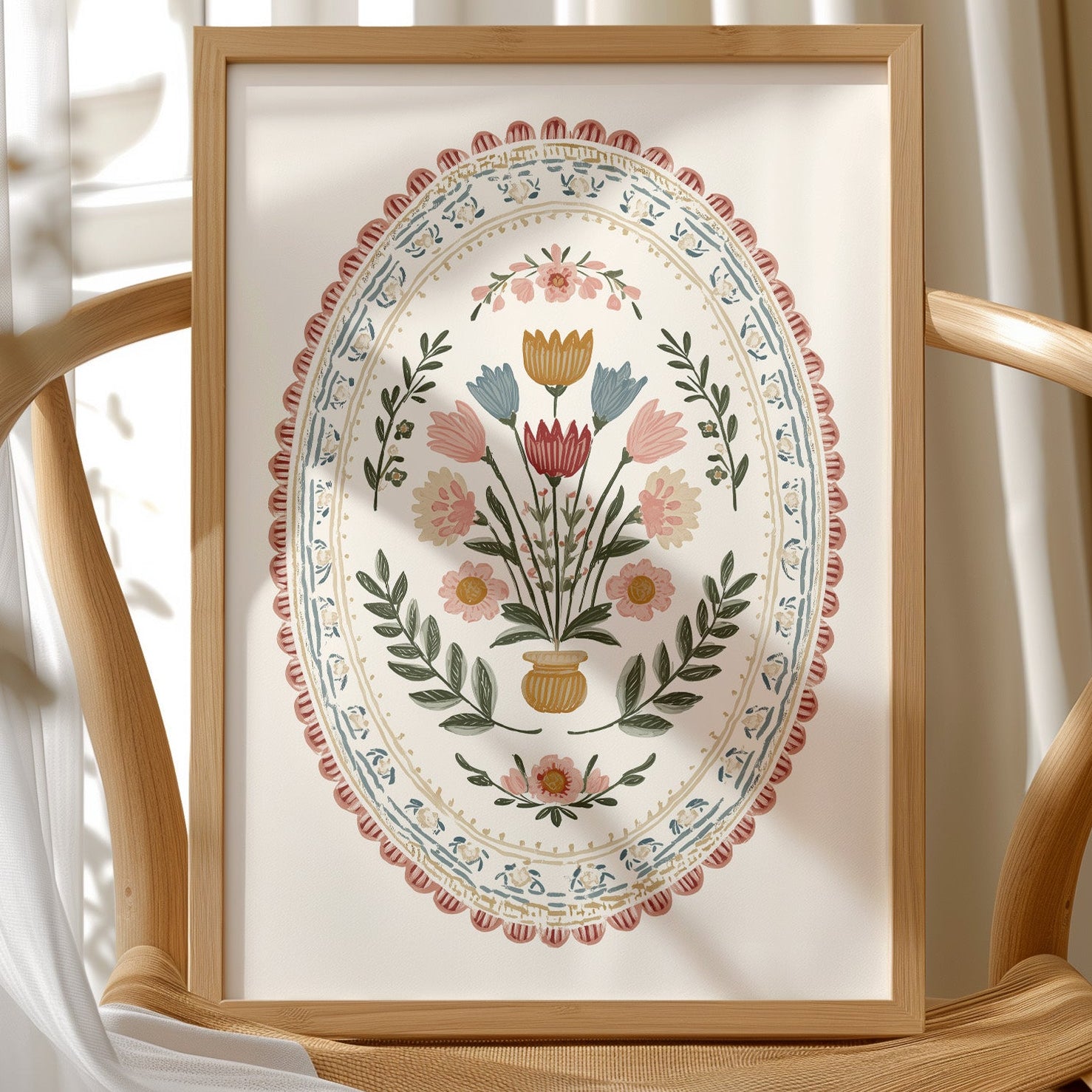 Folk Blooms in Oval Embrace