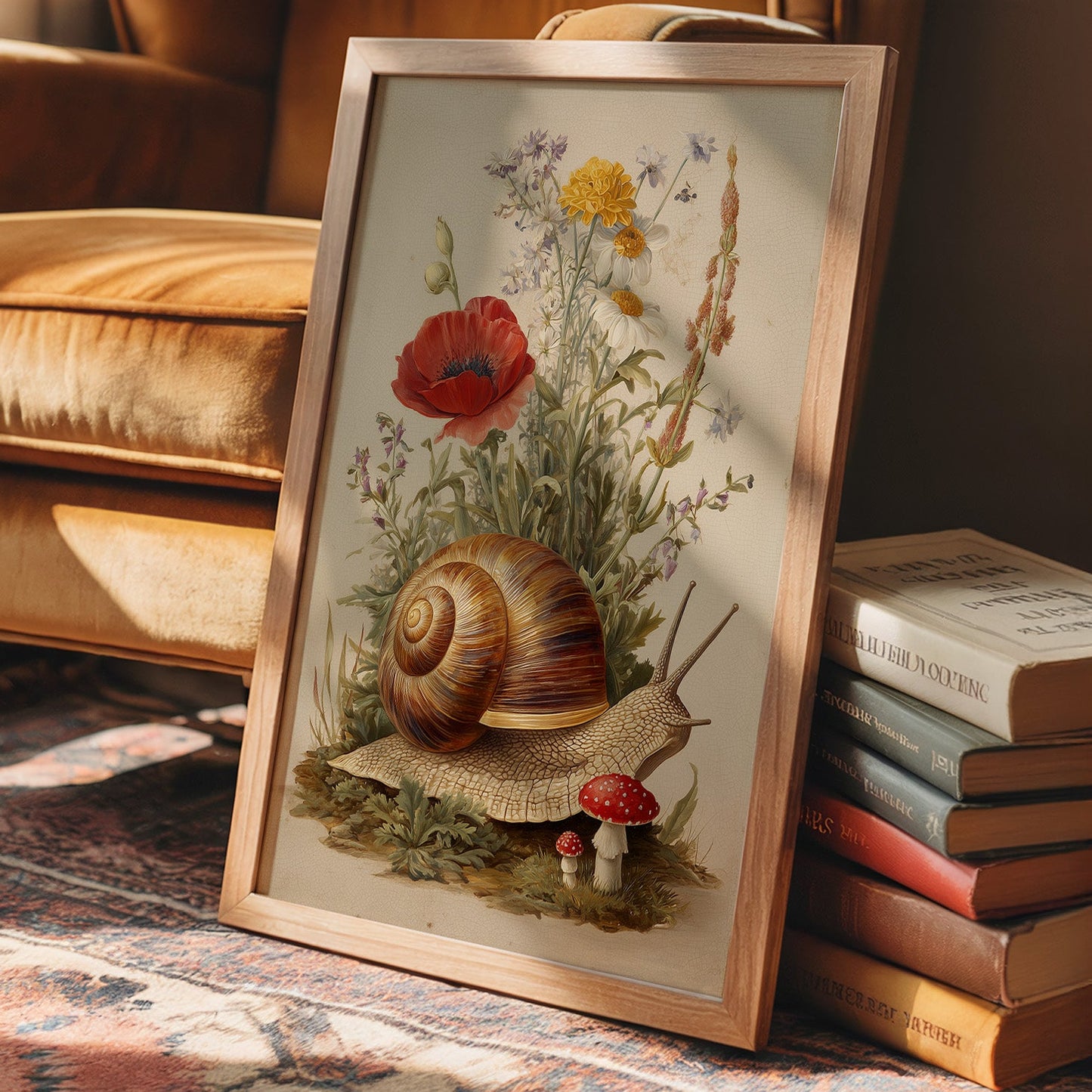 Nature's Timeless Procession: Snail Among Wildflowers