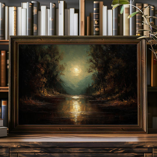 Moonlit River Between Ancient Trees