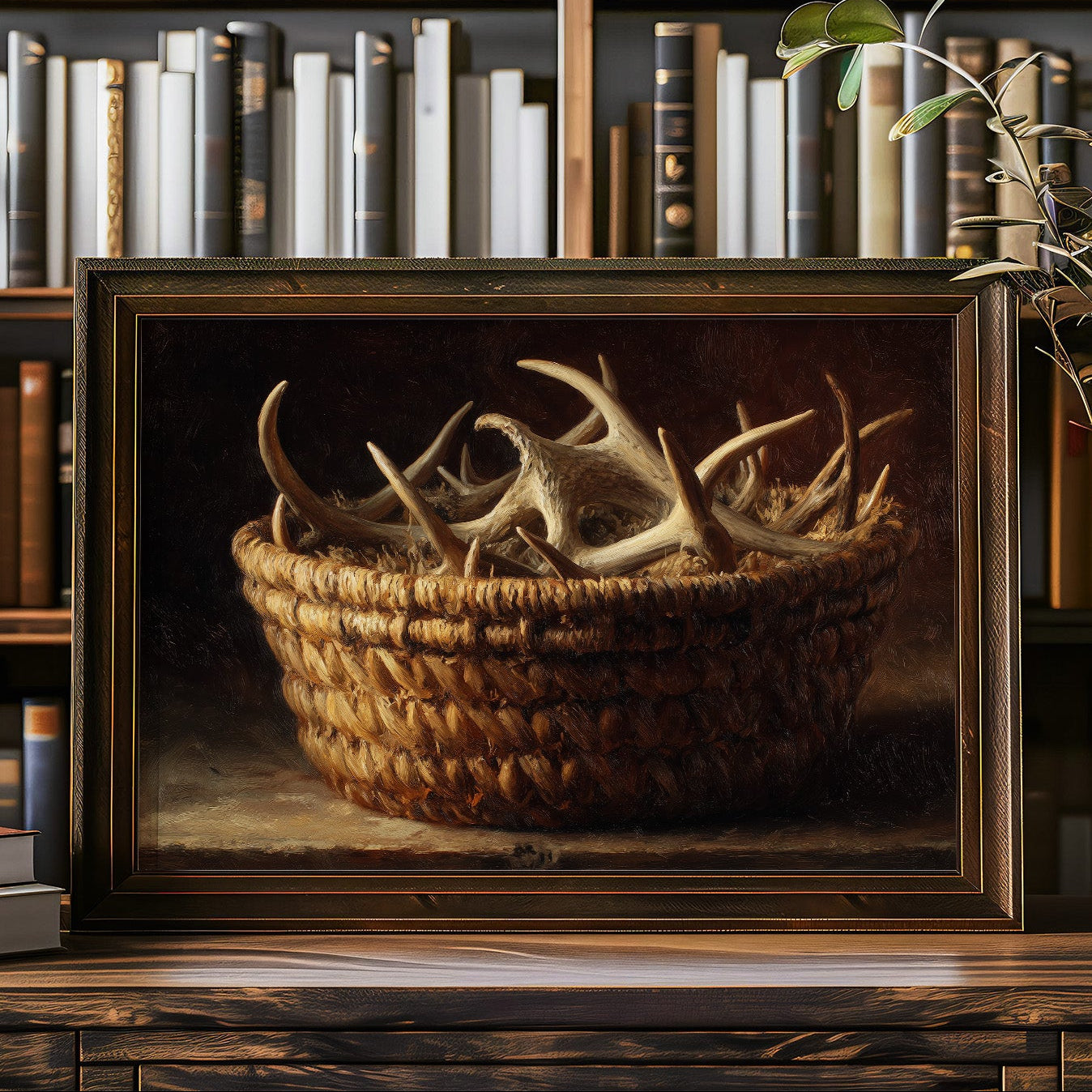 Antlers Gathered In Woven Basket