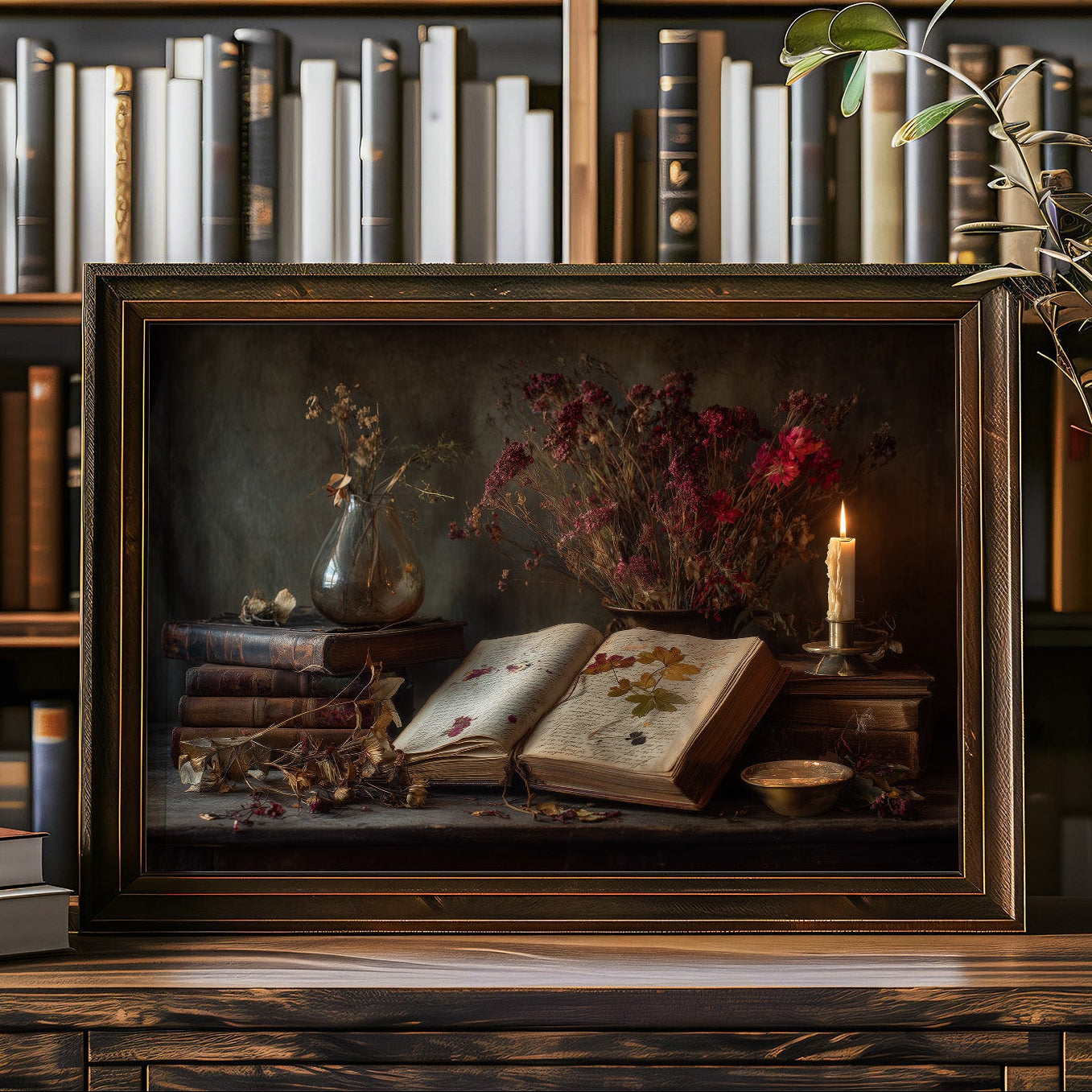 Candlelit Pages Among Pressed Flowers