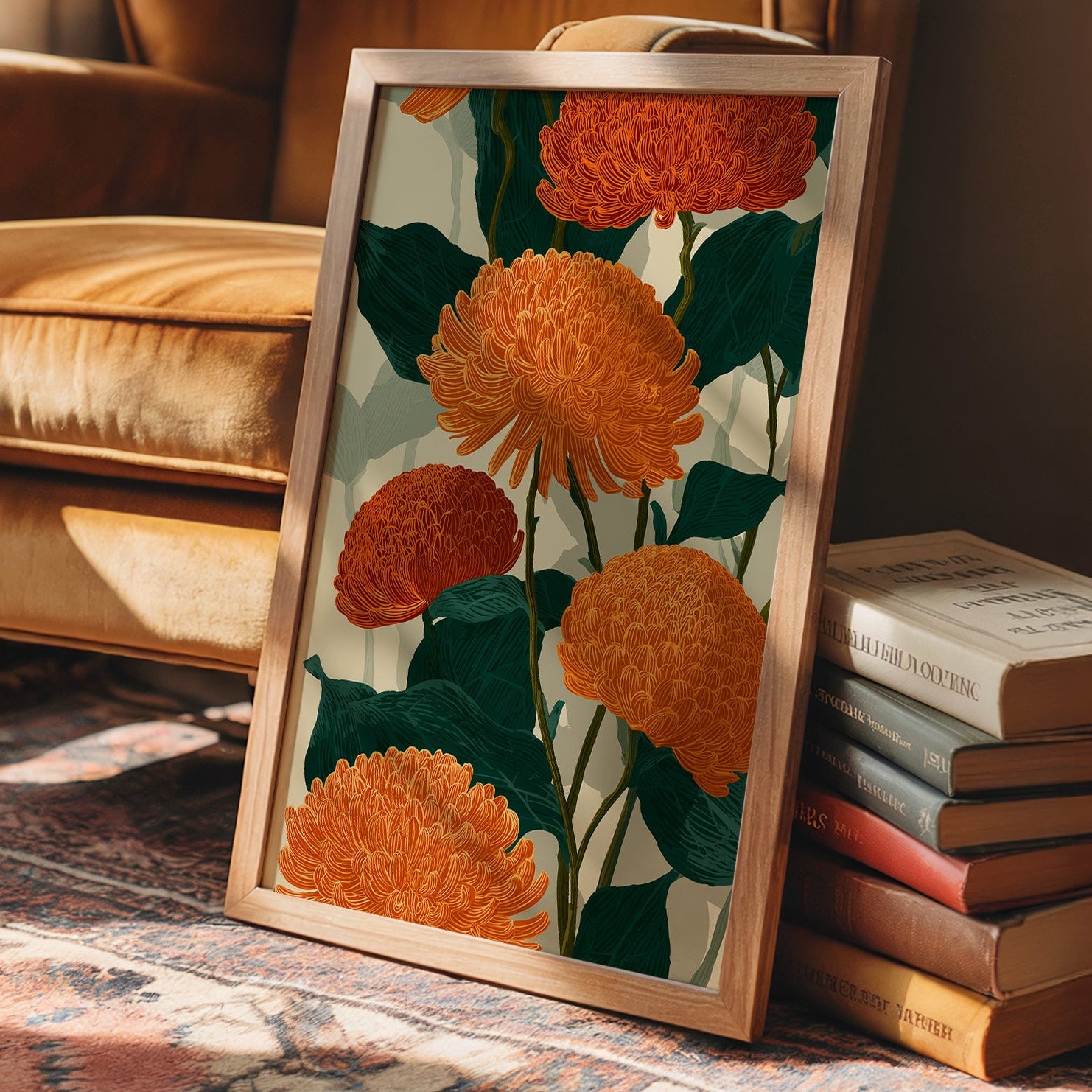 Orange Chrysanthemums Hold the Light