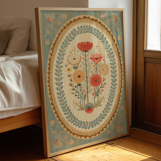 Botanical Medallion in Coral and Cream