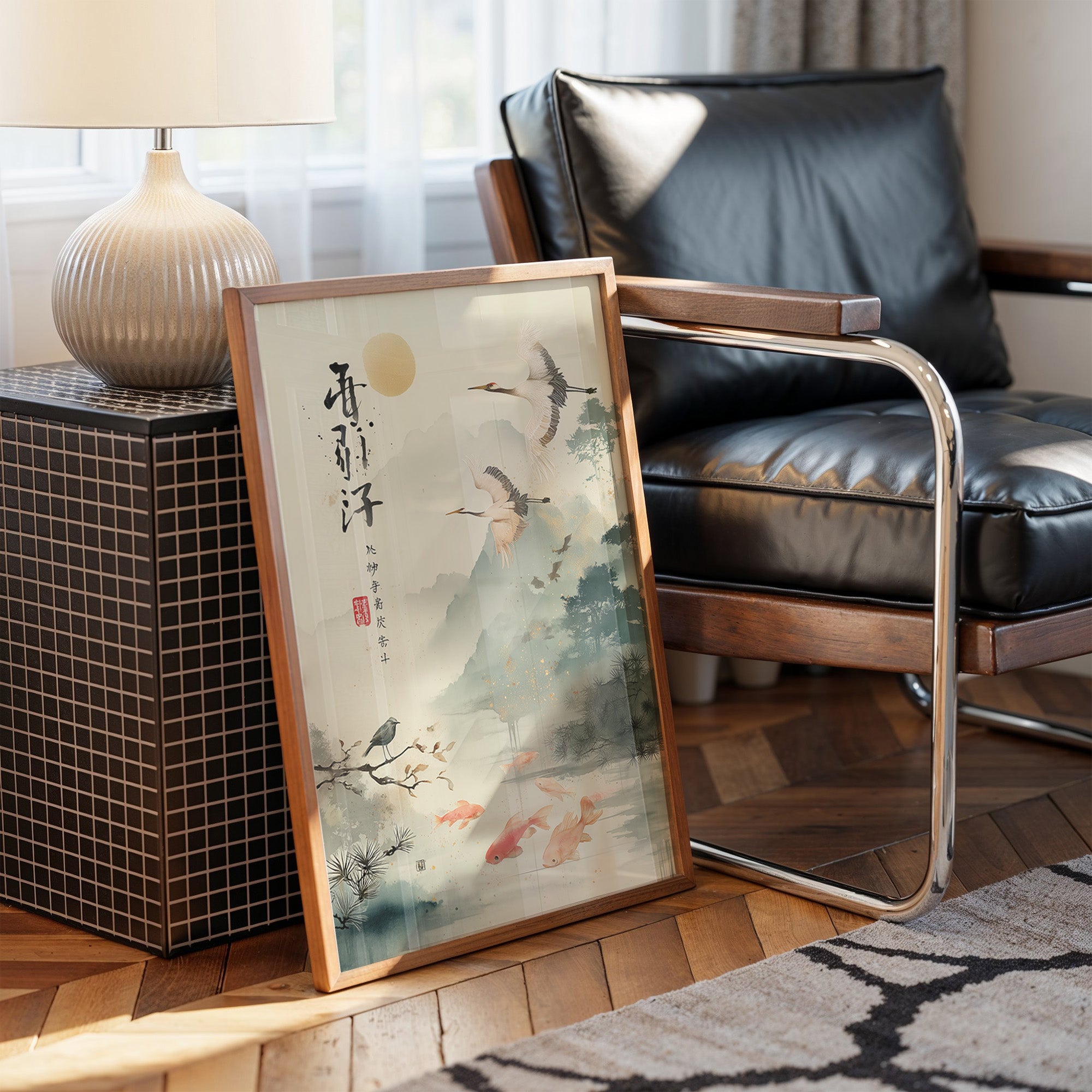 Cranes Dance Above Golden Koi