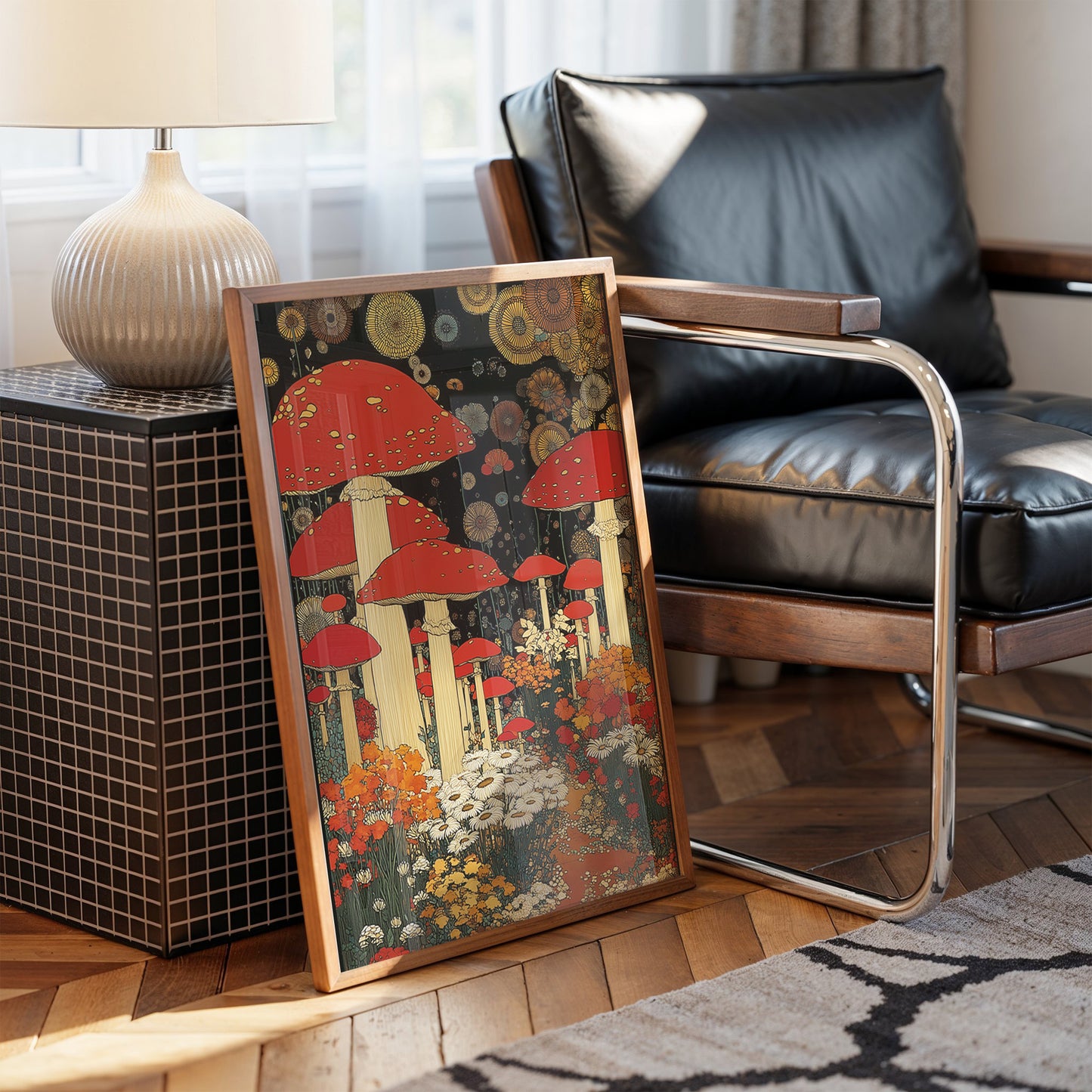 Crimson Mushrooms Dance Under Stars