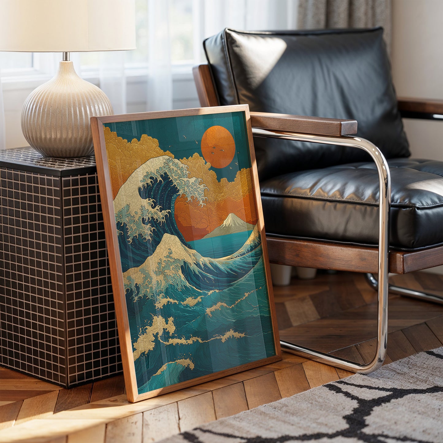 Teal Waves Chase Golden Horizons