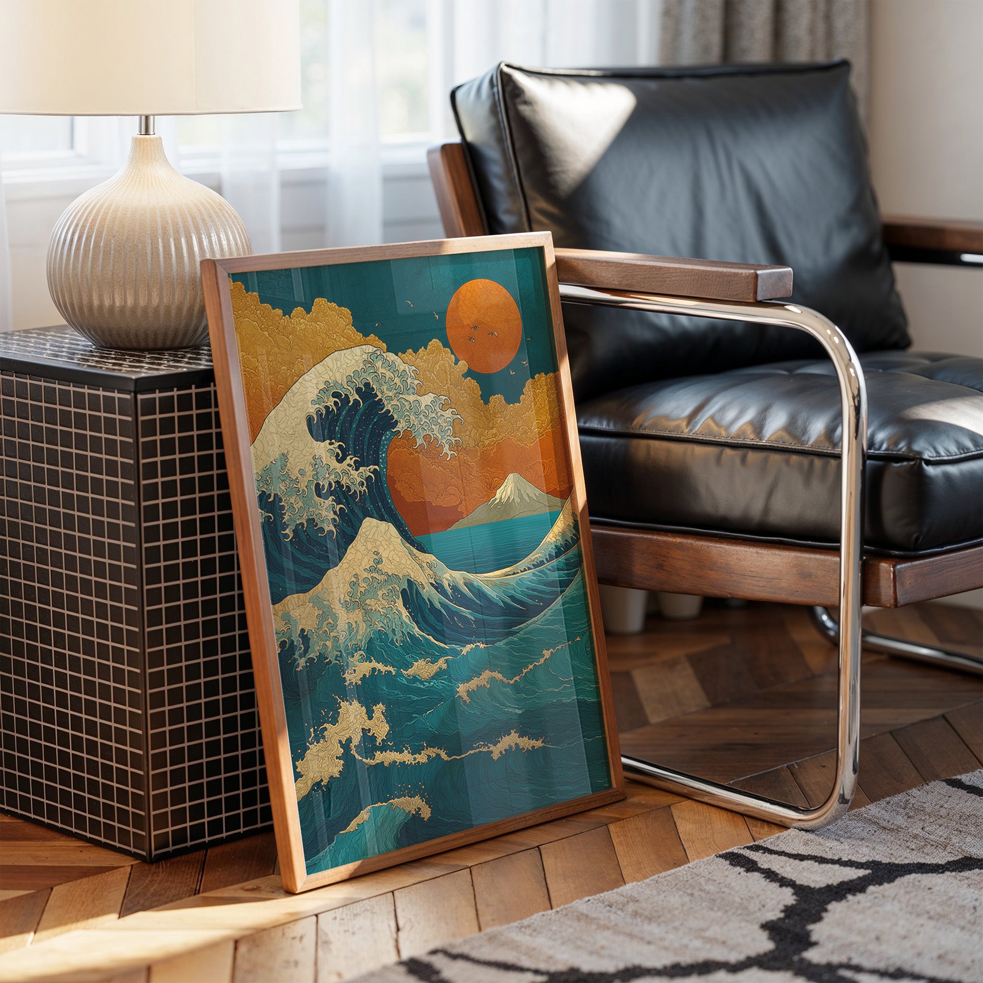 Teal Waves Chase Golden Horizons