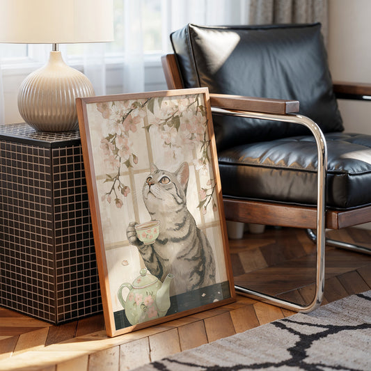 Cherry Blossom Tea With Curious Cat