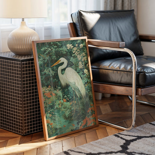 White Heron Among Garden Secrets