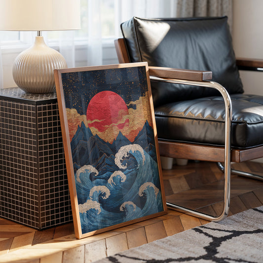 Red Moon Rises Over Stormy Peaks