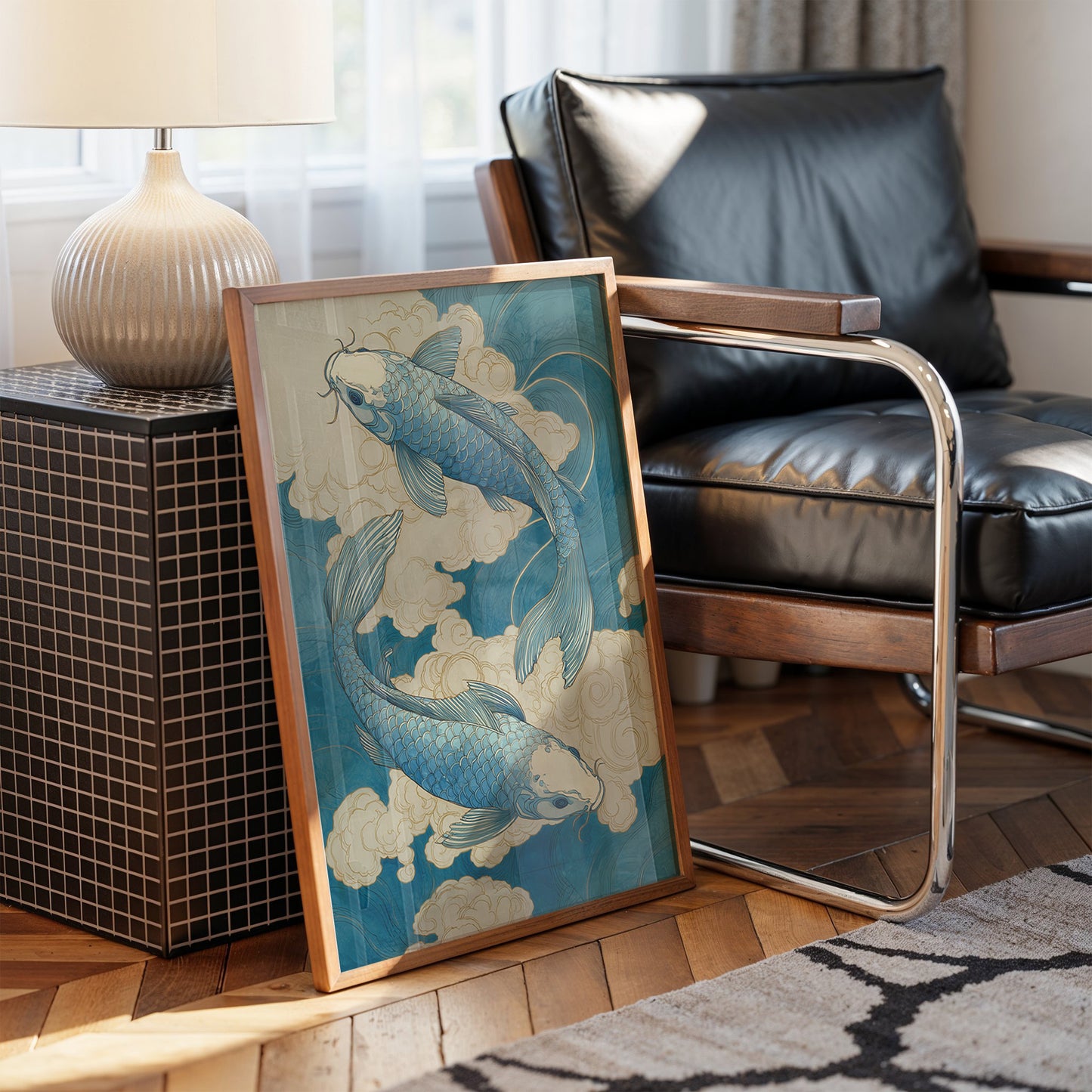 Azure Koi Dance Through Clouds