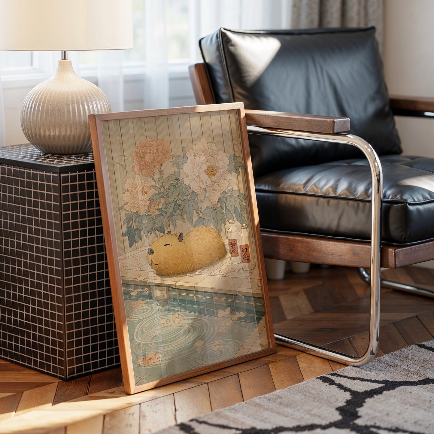 Poolside Capybara Dreams Of Peonies