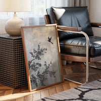 Bird Takes Flight Through Cherry Blooms