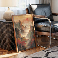 Red Maples Dance Through Mountain Mist