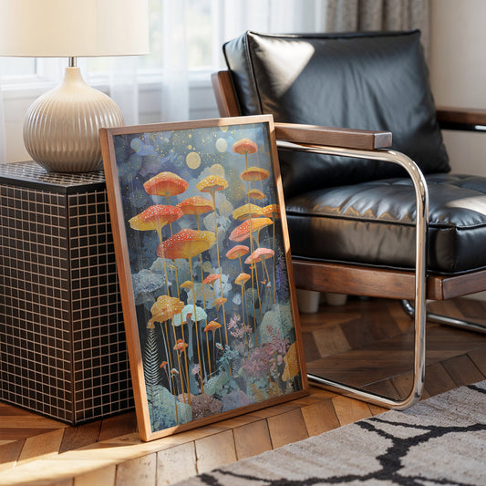 Luminous Mushrooms Dance Under Stars