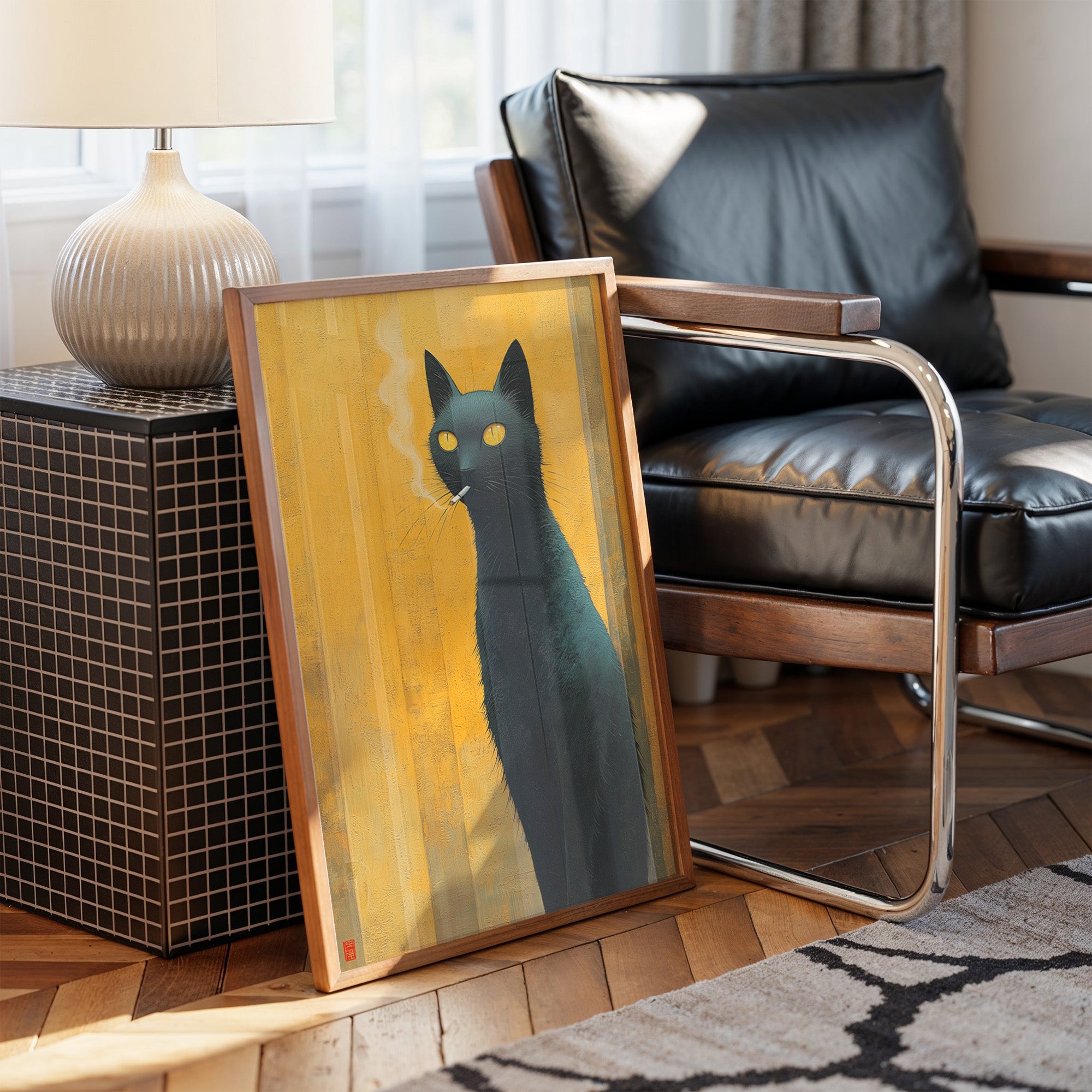 Midnight Cat Against Golden Dawn