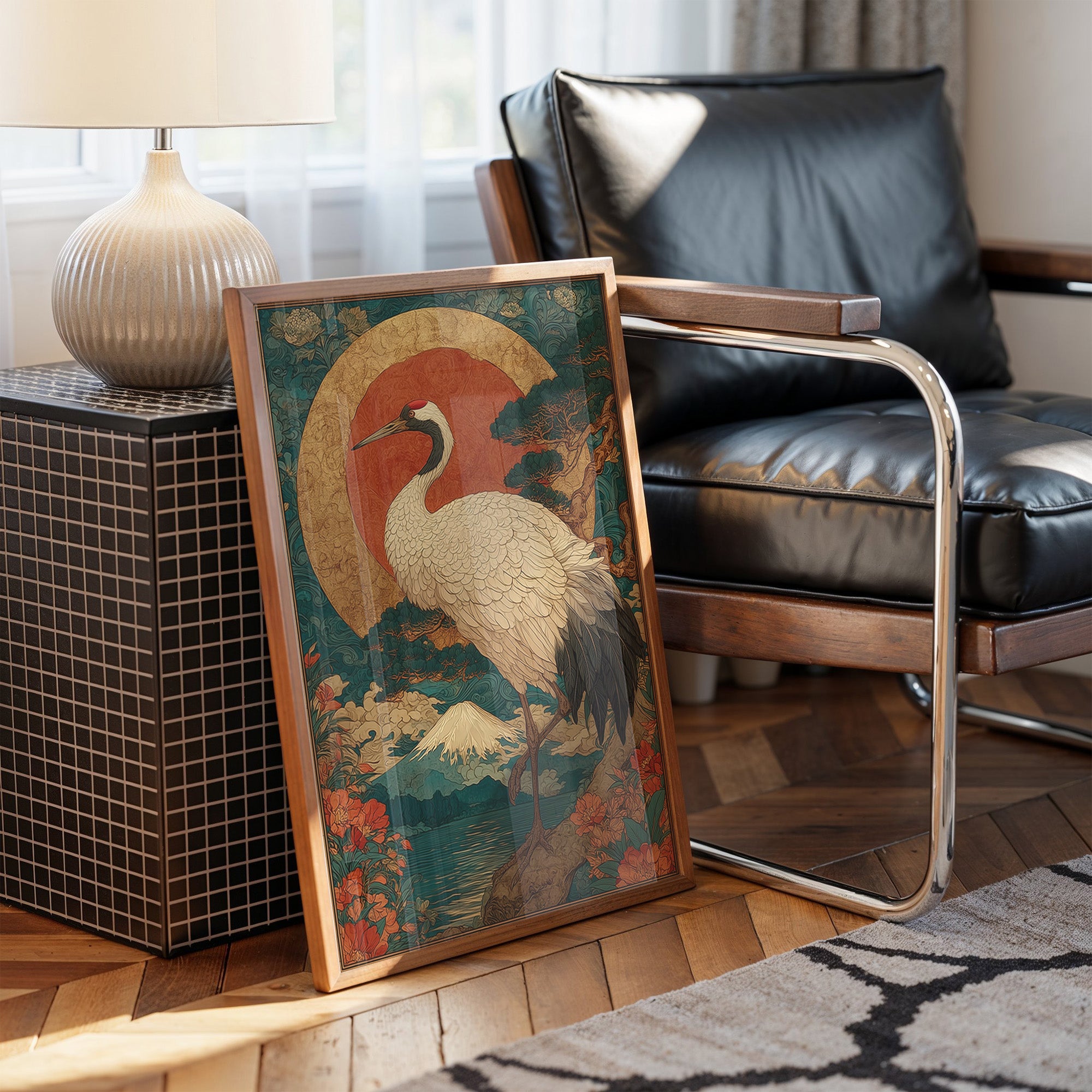 Noble Crane Greets Rising Sun