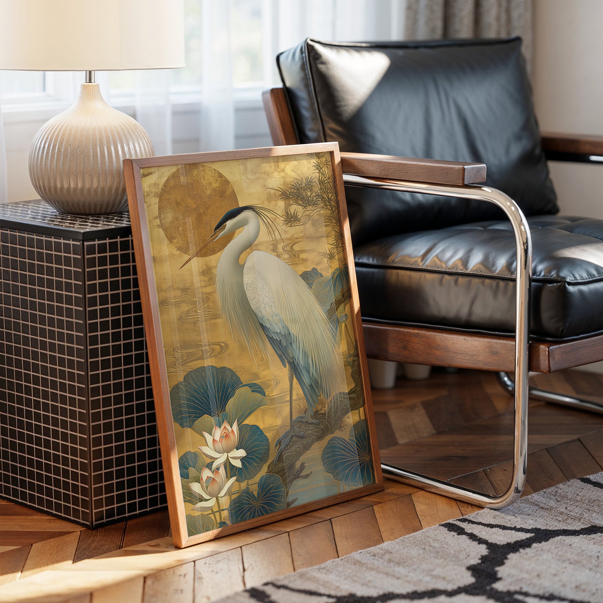 Lotus Moon Greets Noble Heron