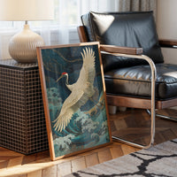 Crane Soars Through Starlit Waves