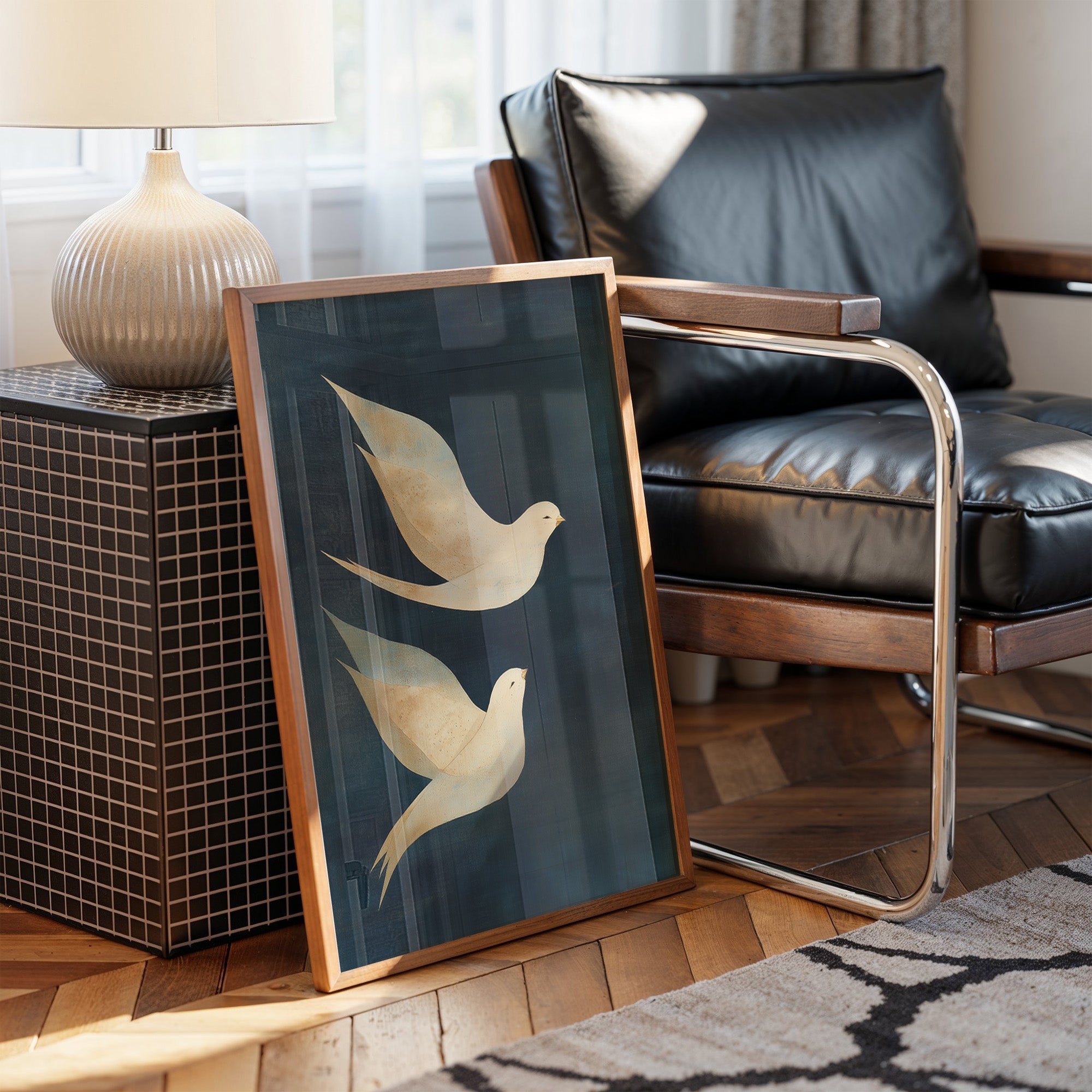 Doves Float Through Midnight Blue