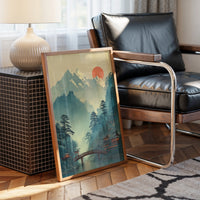 Sacred Bridge Beyond Misty Peaks