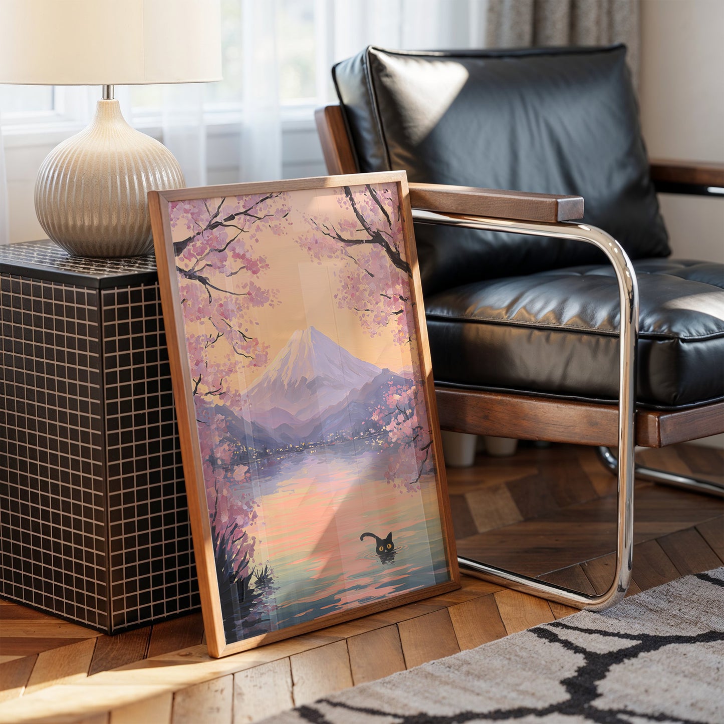 Curious Cat Meets Cherry Blossom Lake