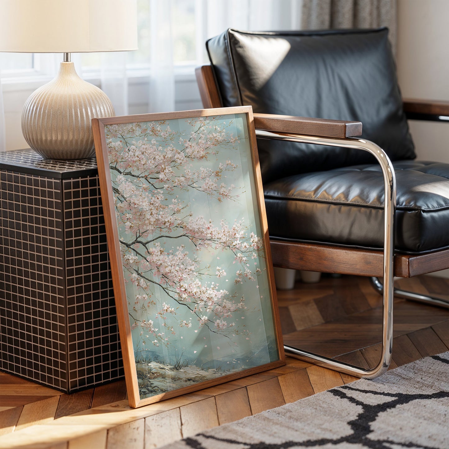 Cherry Blossoms Dance Against Turquoise