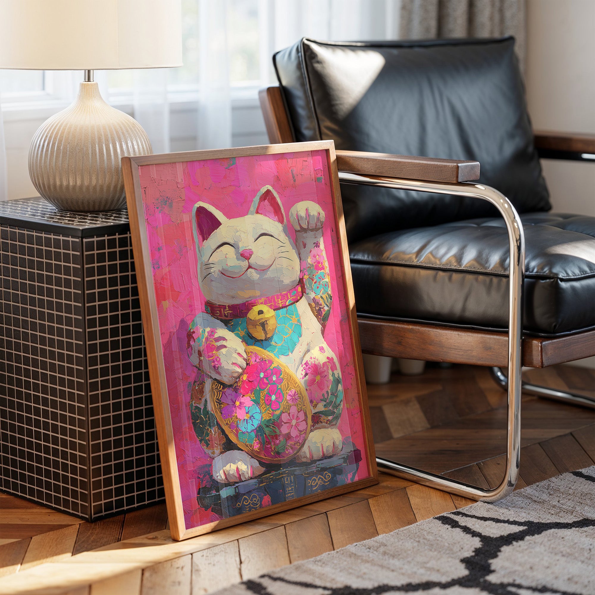 Lucky Cat Blooms In Neon Dreams