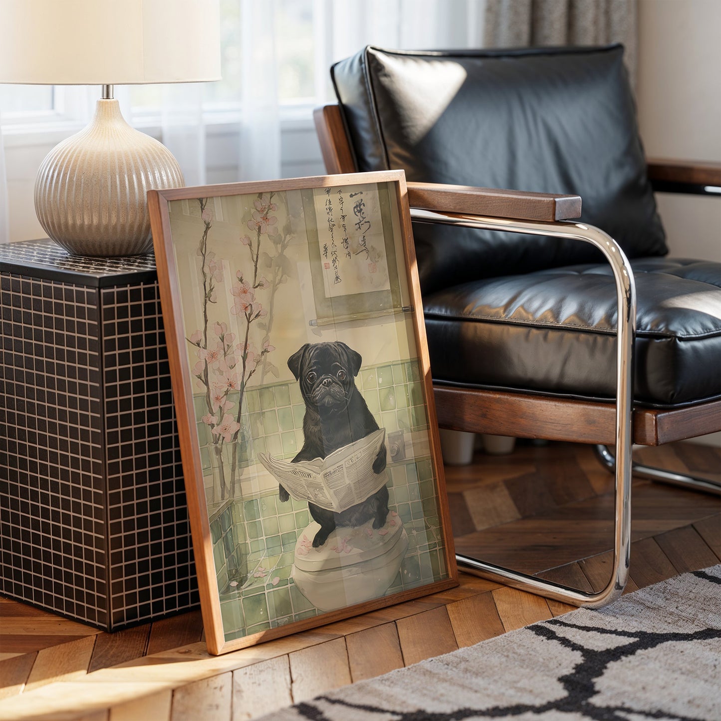 Pug's Morning News And Cherry Blossoms