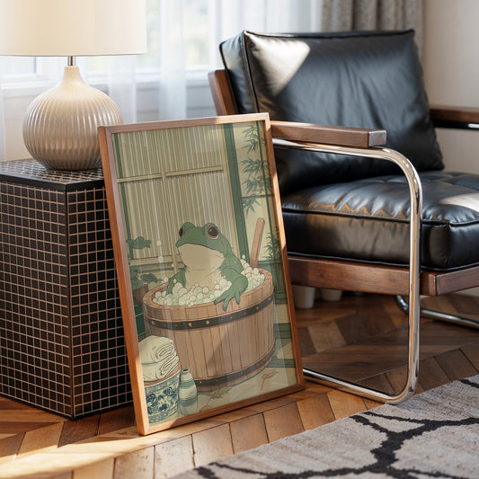 Frog's Peaceful Soak In Bamboo Bath