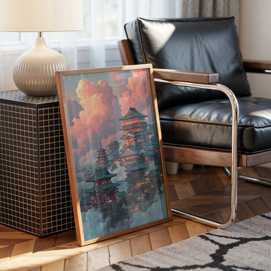 Ancient Temples Touch Sunset Clouds