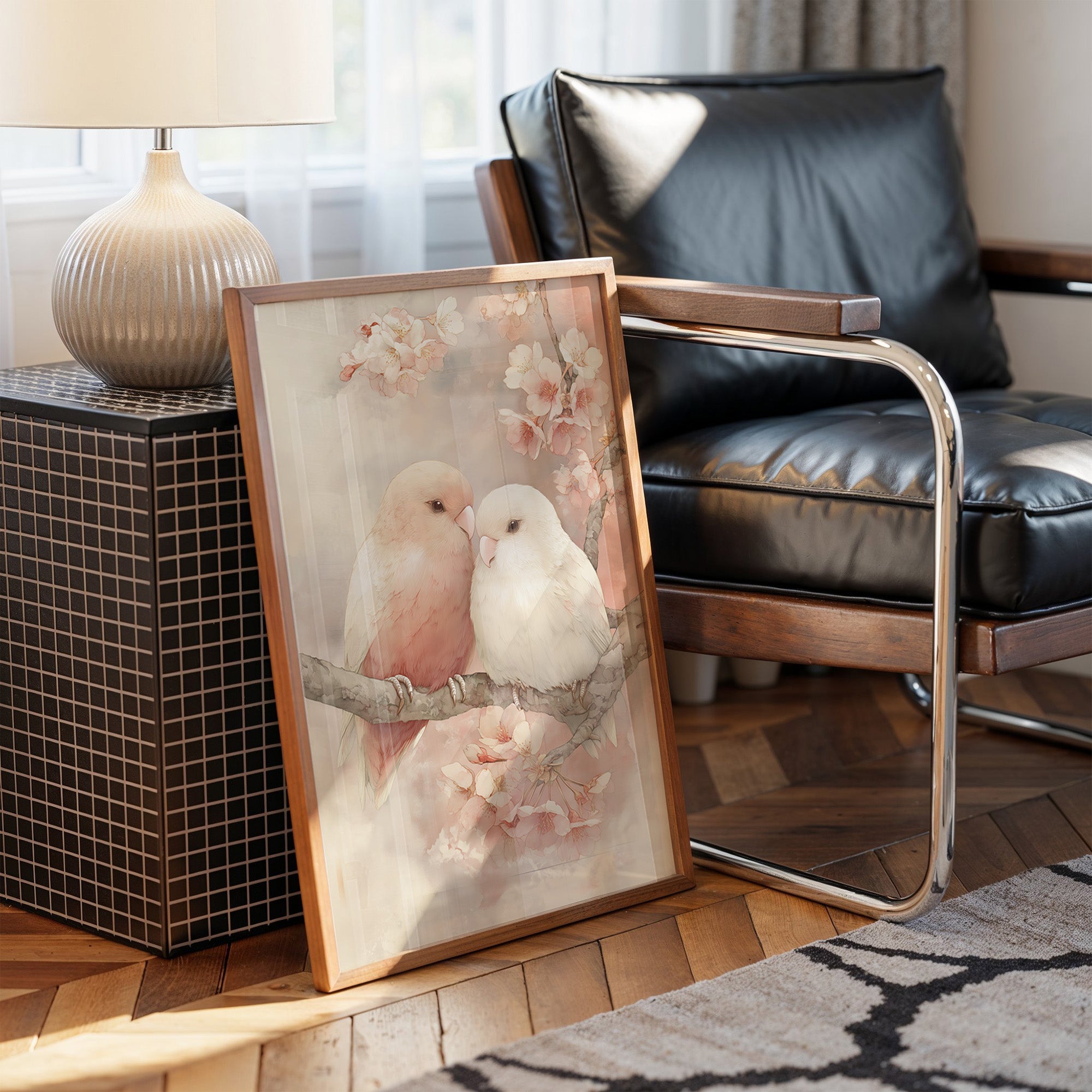 Love Birds Among Cherry Blossoms