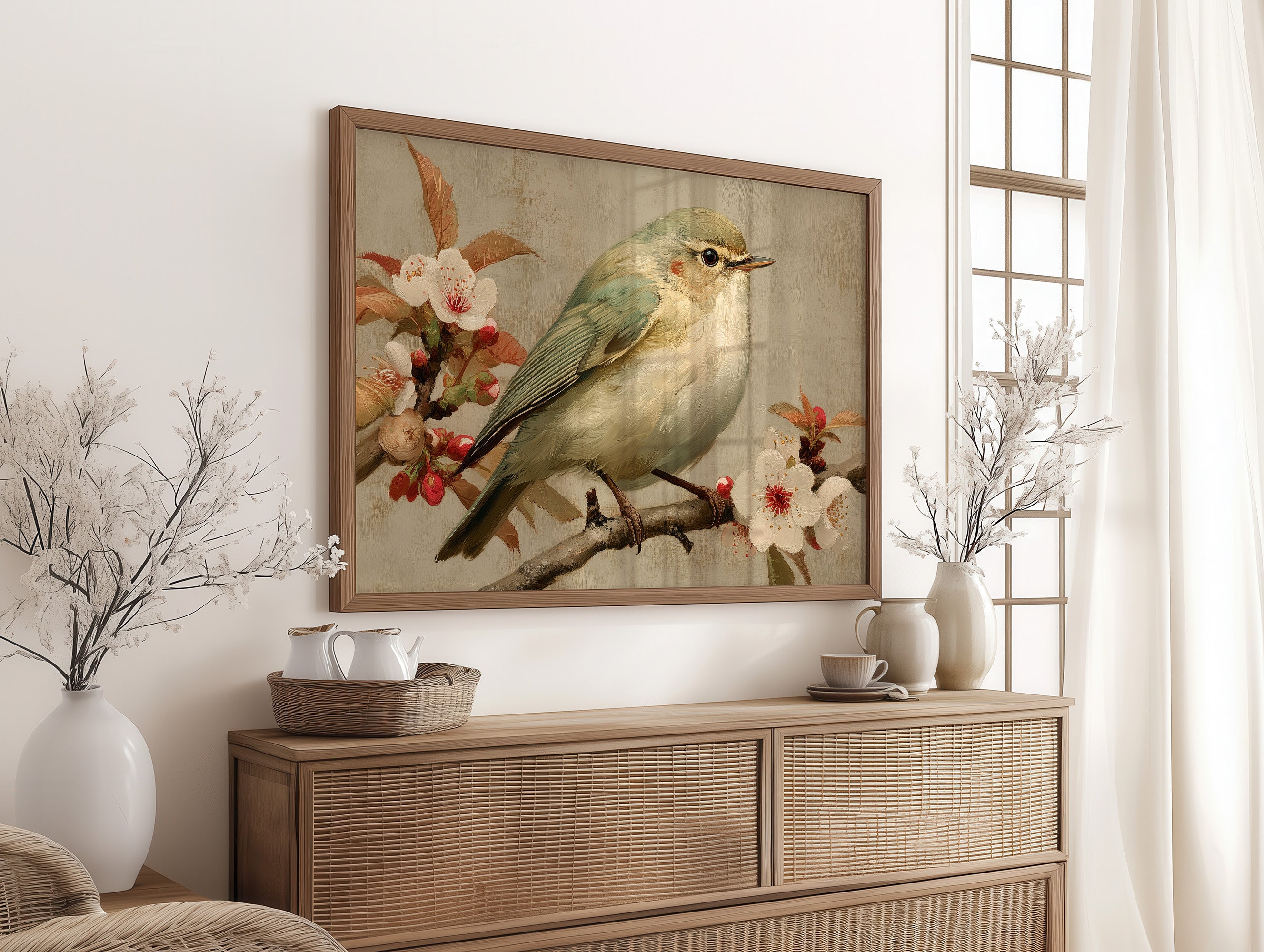 Songbird Rests Among Cherry Blossoms