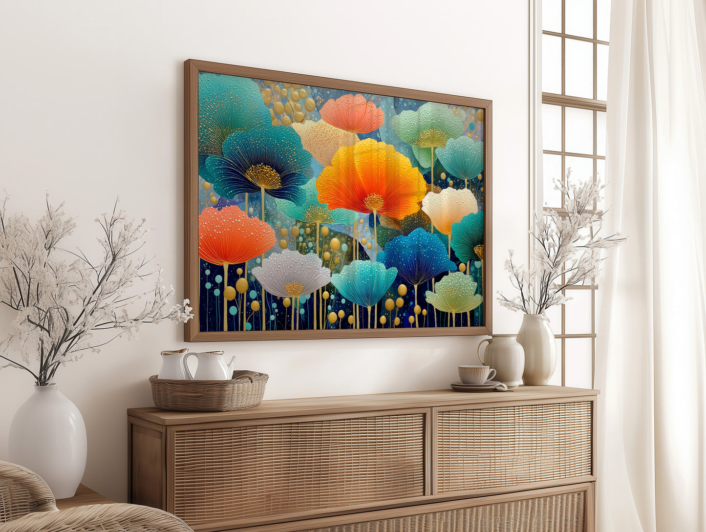 Coral And Turquoise Blooms Glow