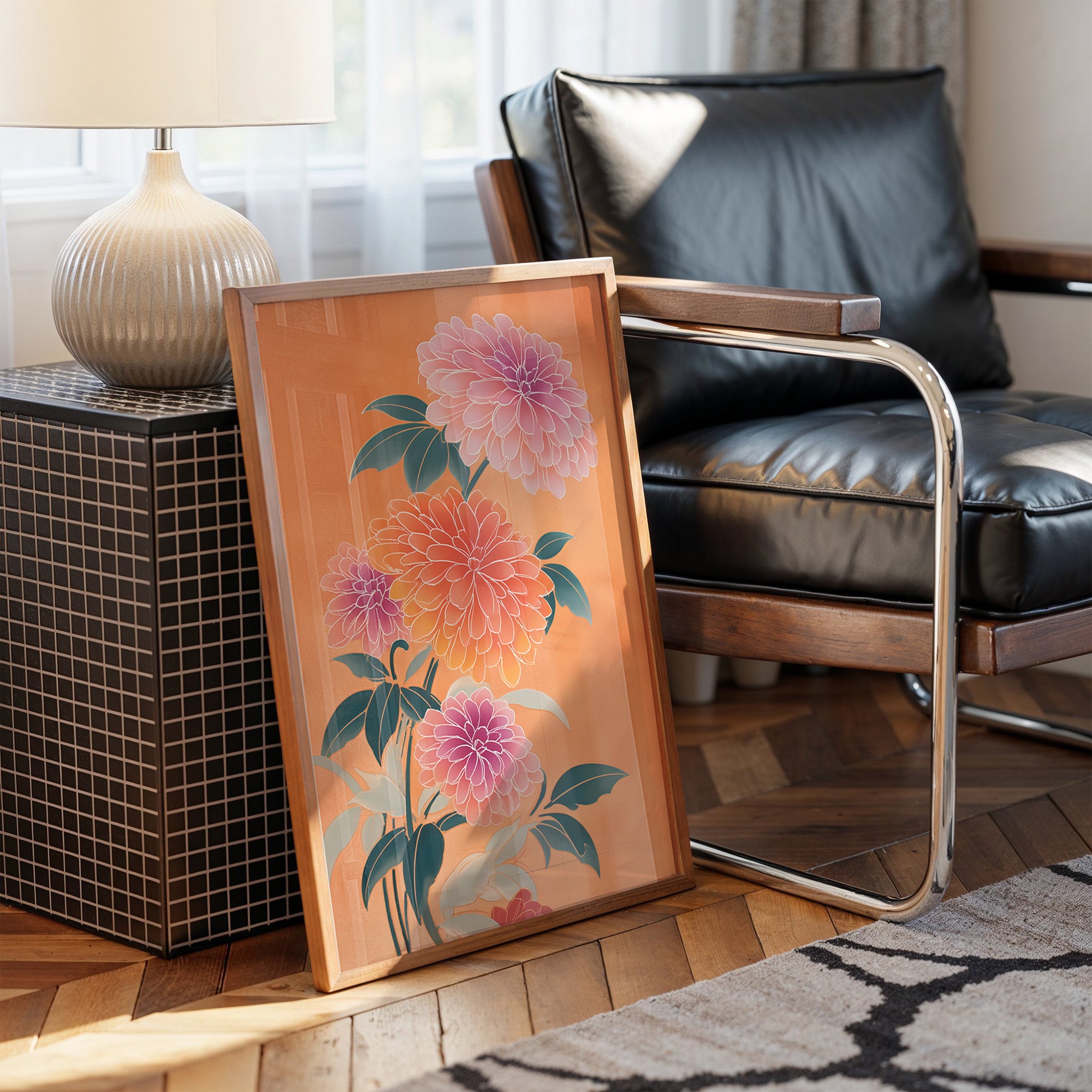 Dahlias Dance In Coral Light