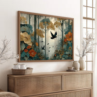 Ravens Soar Through Floral Forest