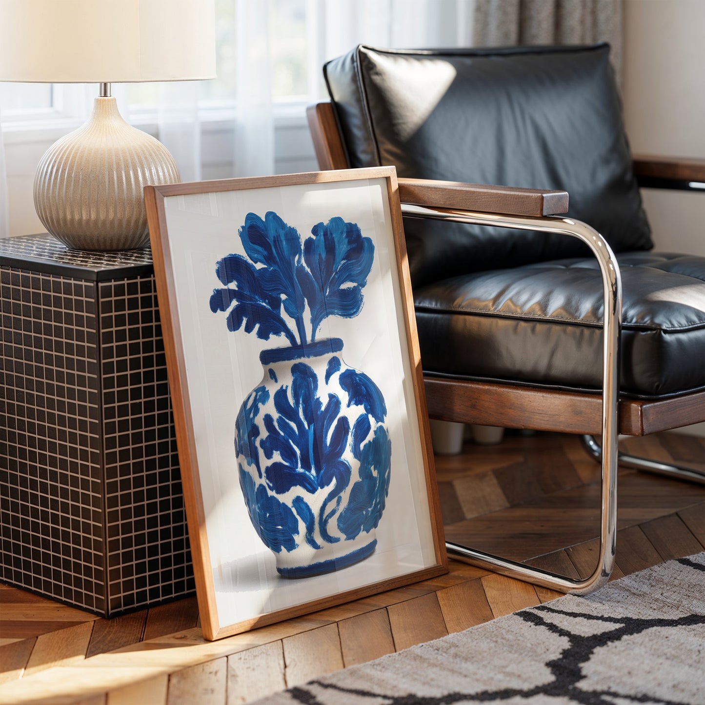 Cobalt Petals Dance In White