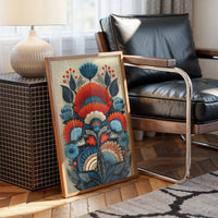 Folk Blooms Dance In Coral Blue