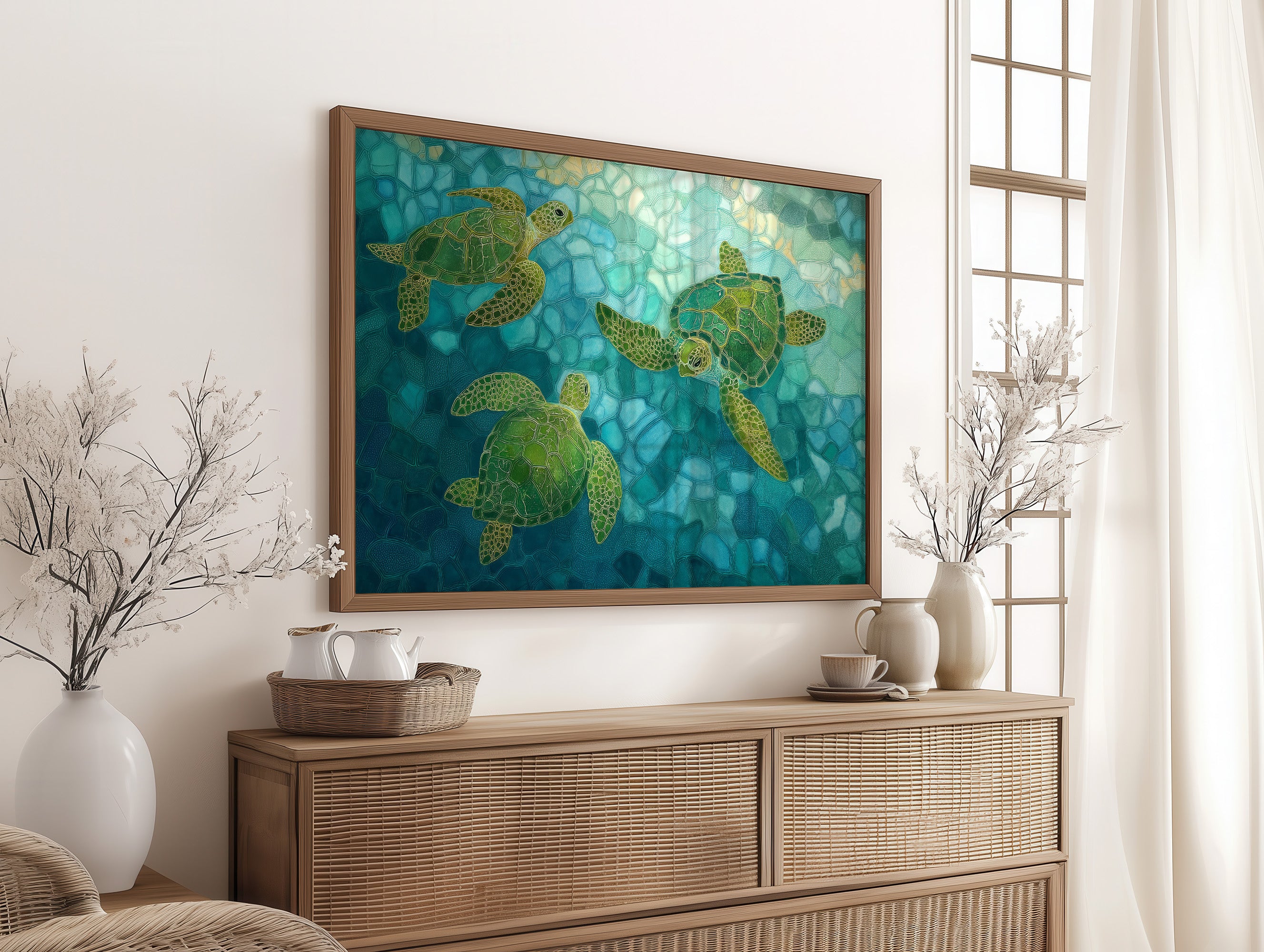 Sea Turtles Float Through Crystal Waters