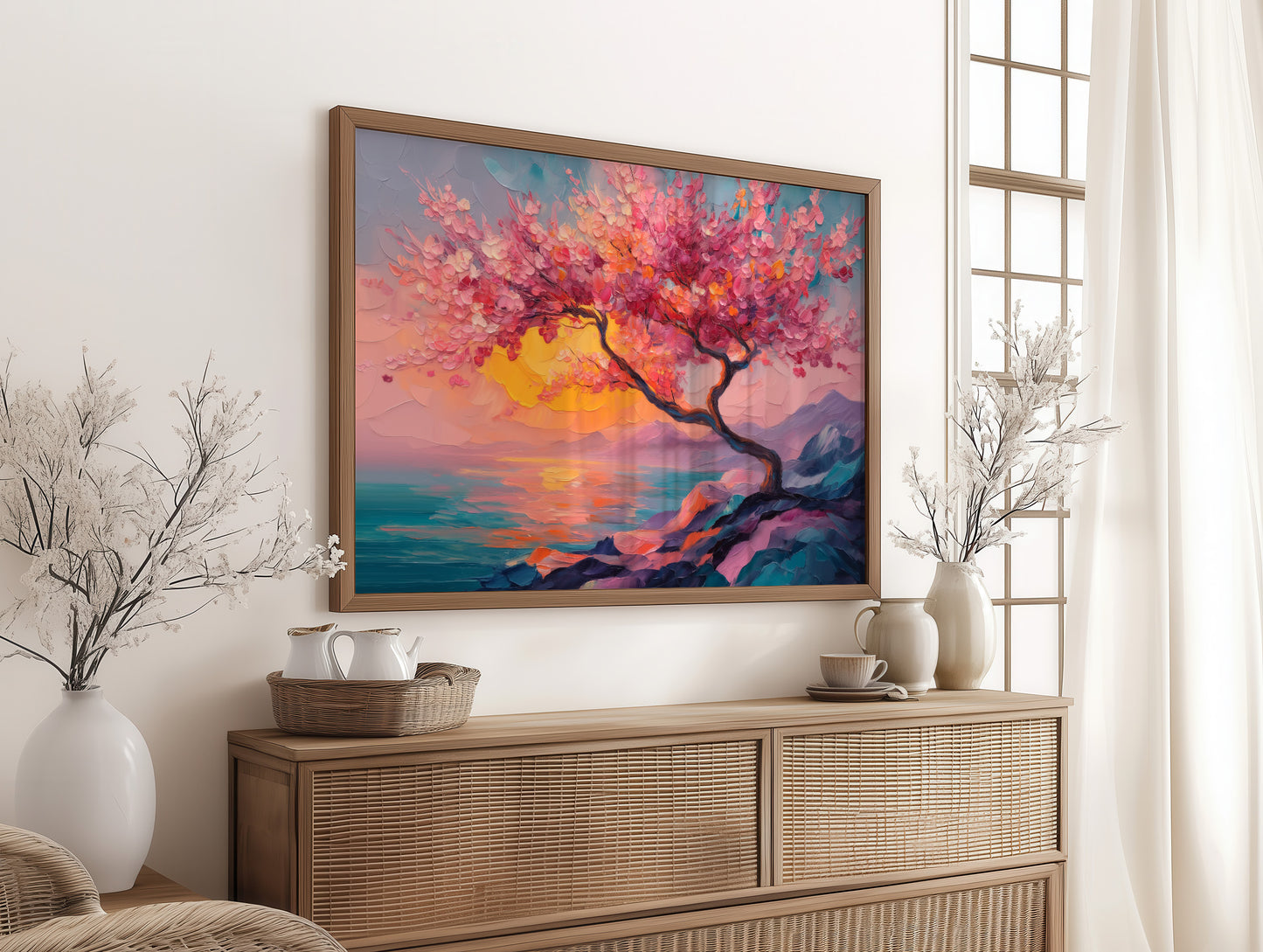 Cherry Blossoms Paint The Ocean Sunset