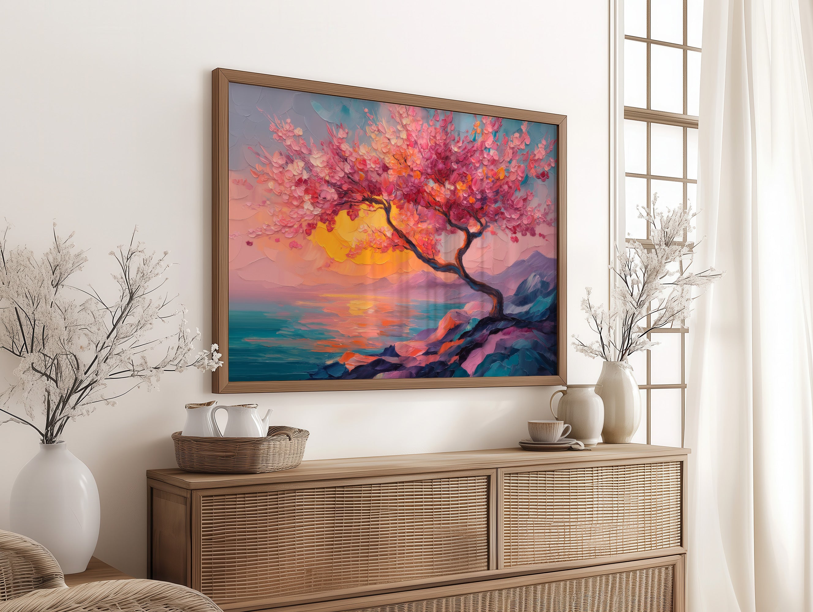 Cherry Blossoms Paint The Ocean Sunset