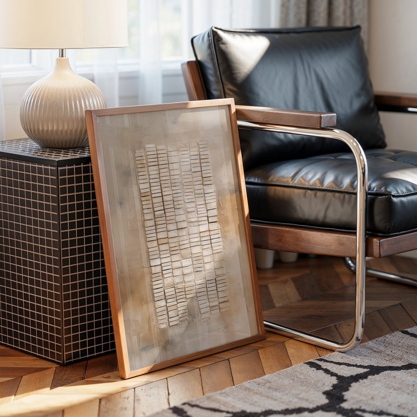 Sunlit Bar Cart Meets Abstract Lines