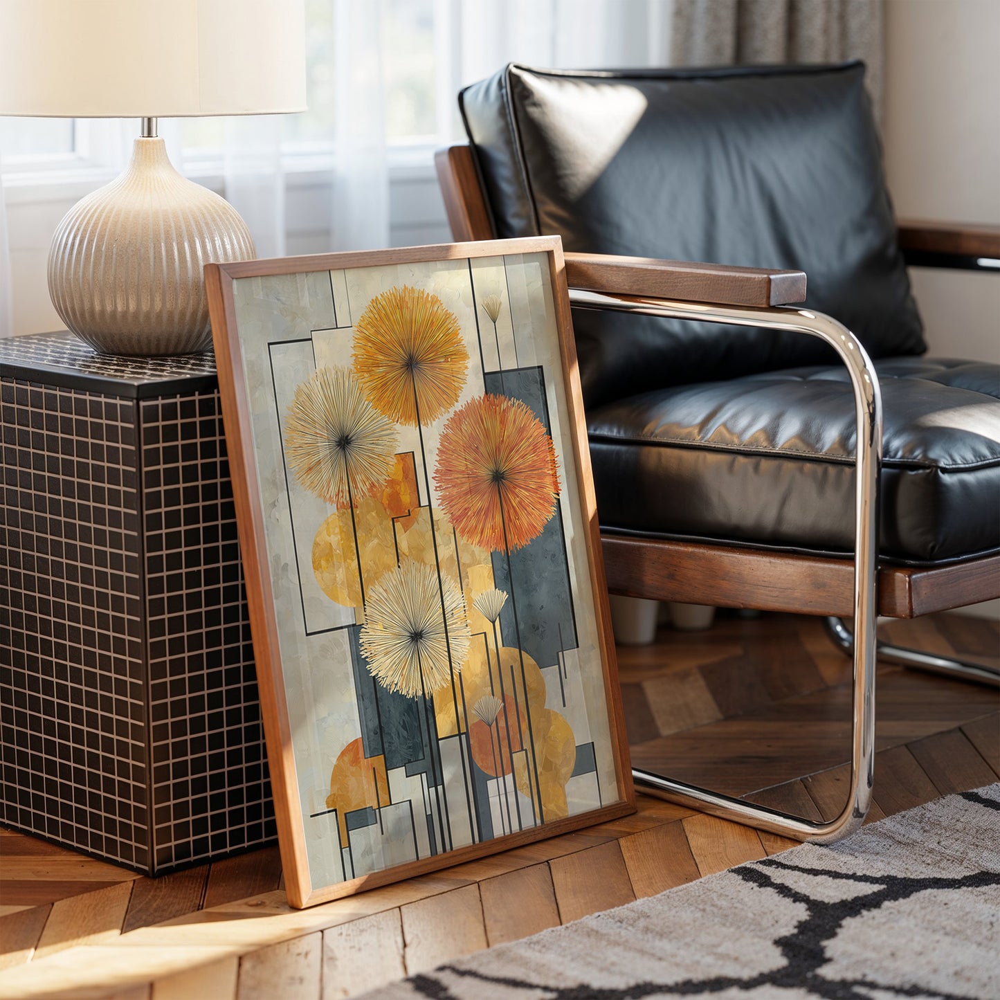 Sunbursts Dance Through Geometric Gardens